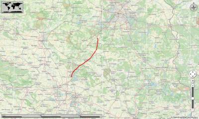 Fahrtstrecke des Gasballons D-OWBF auf der Karte.