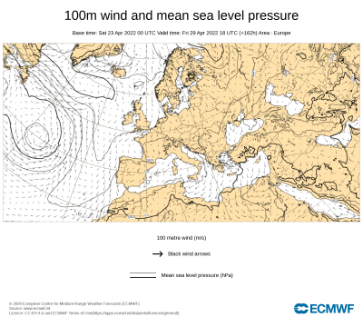 Karte mit Windpfeilen und Bodendruck.